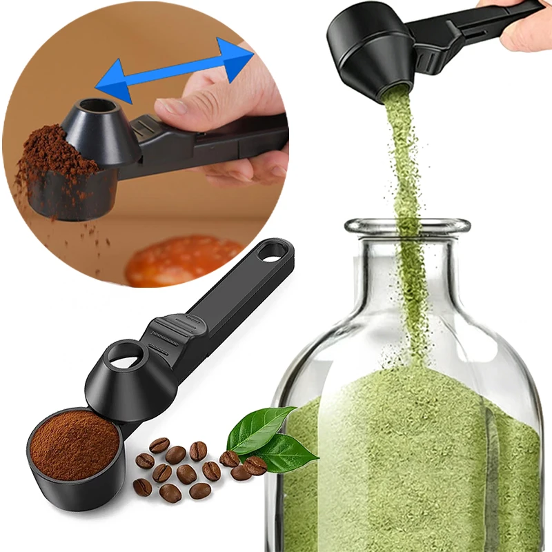 2 -in-1 No Spill Coffee Scoop with Funnel Reusable Tea Matcha Powder Measuring Sliding Spoon Kitchen Gadget Coffee Accessories