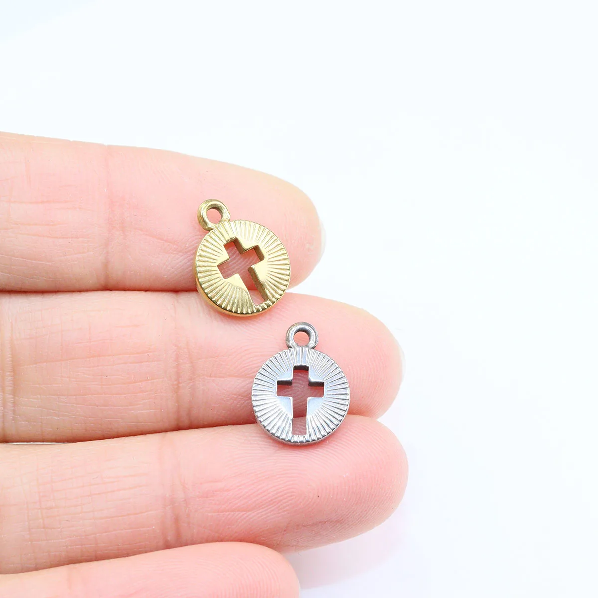 5pcs Stainless Steel Cross Anti Allergic Women Girl Charms Pendant DIY Jewelry WaterProof Vacuum Plate