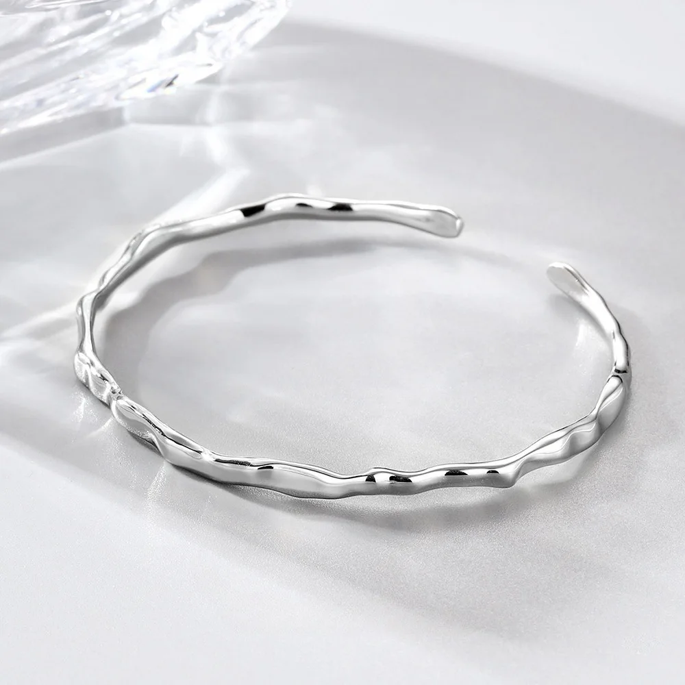 New Simple Personality 925 Sterling Silver Glossy Irregular Creative Elegant Concave And Convex Surface Opening Bracelets TYB609