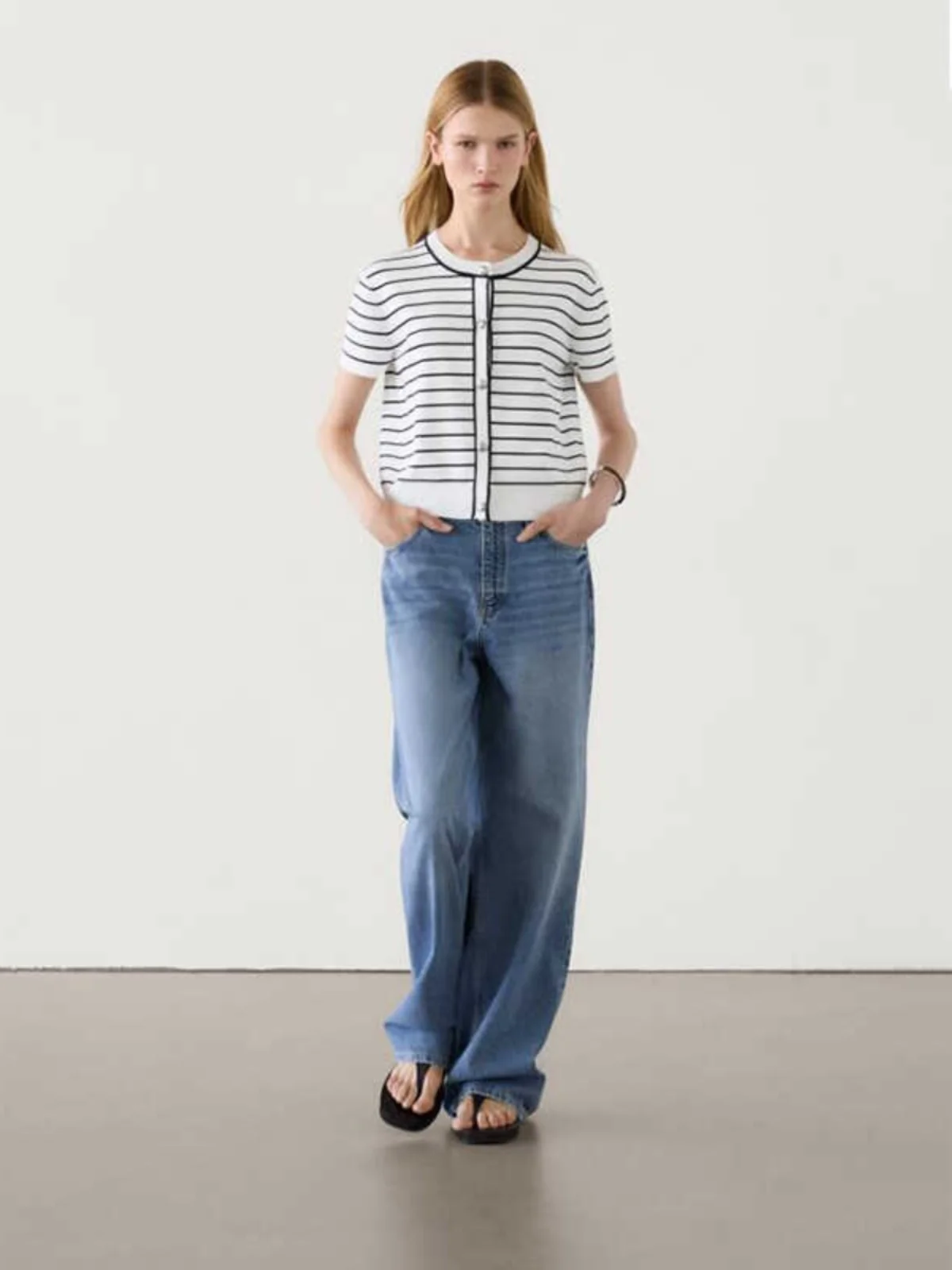 MD Women's round Ne Striped ort Sve Knitted Open Cardigan Summer New Arrival mat Ele Sle Commute Faion