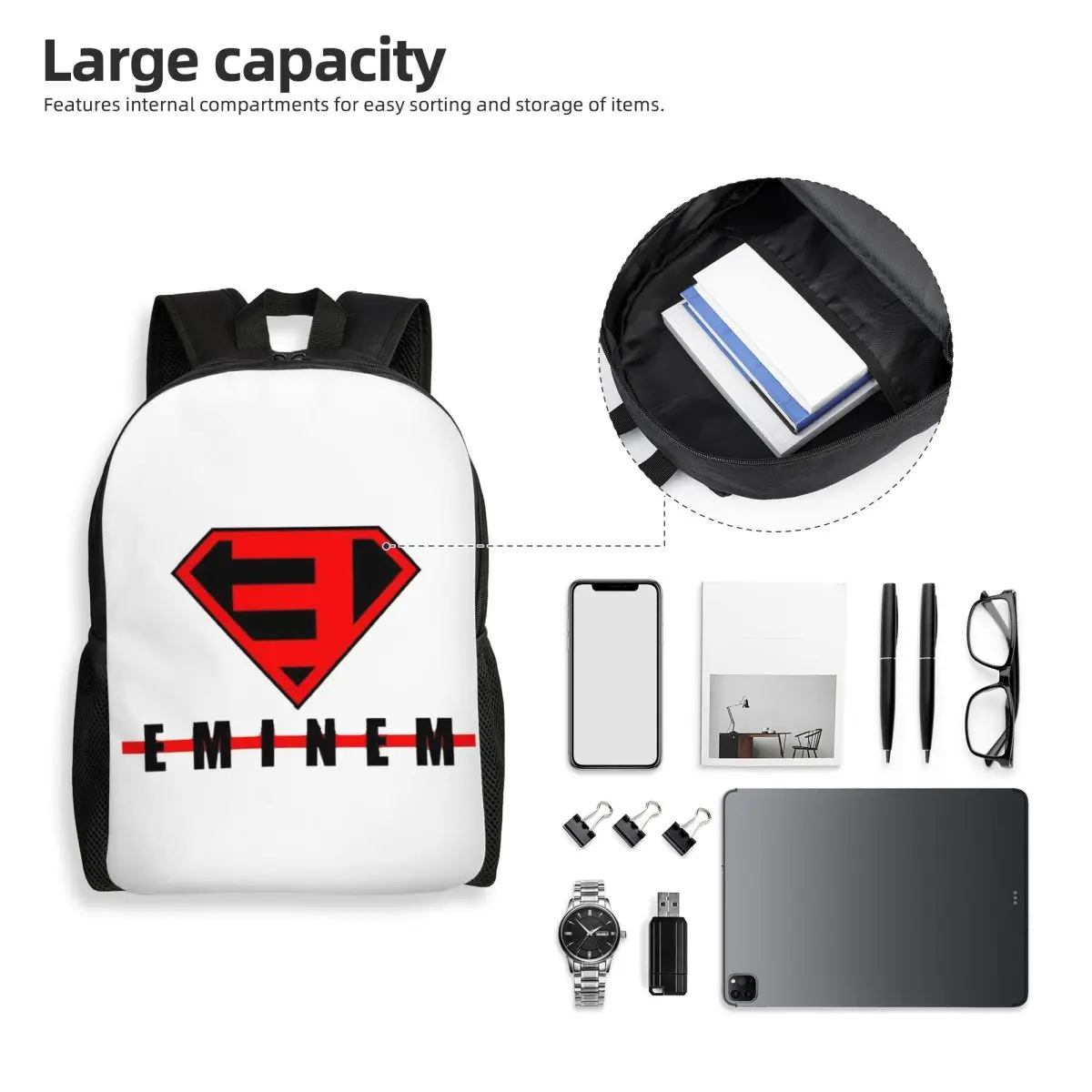 Custom Rapper E-Eminem Art Travel Backpack Men Women School Computer Bookbag College Student Daypack Bags