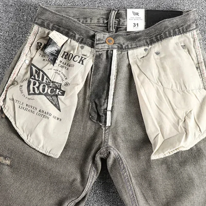 Vintage Wash Vintage Grey Heavy Ripped Craft Jeans Herren Loose Straight Leg Trend All-in-One-Hose