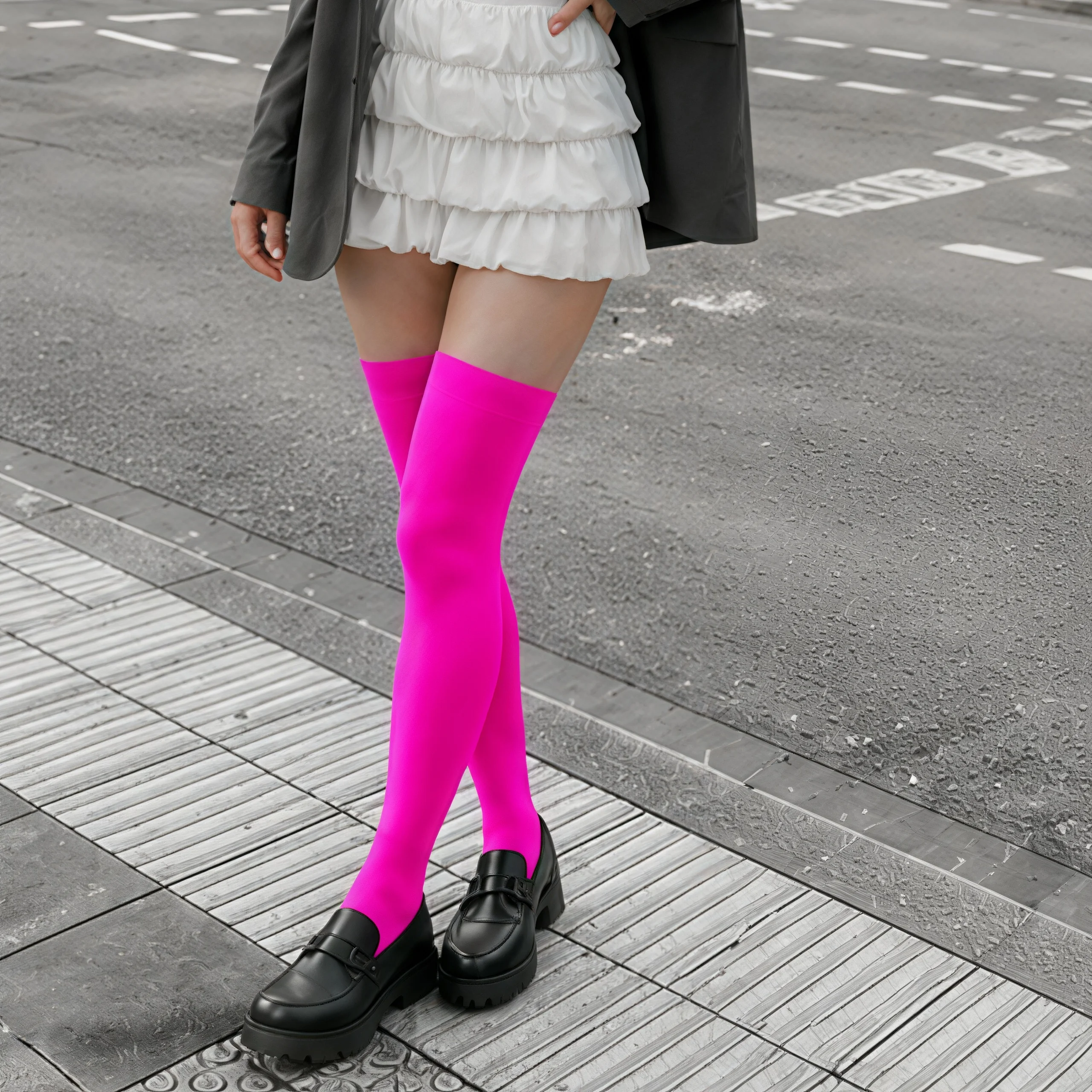 1 Pair Women's Solid Hot Pink Thigh High Socks High Elastic Soft  Leg Shaping Preppy Style Versatile Slouch Long Socks