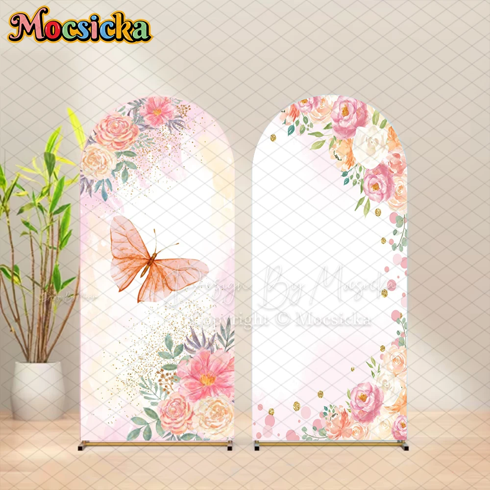 

Mocsicka Happy Birthday Arch Background Cover Butterfly Flower Pattern Party Kid Photo Arched Backdrop Soft Washable Decor Props