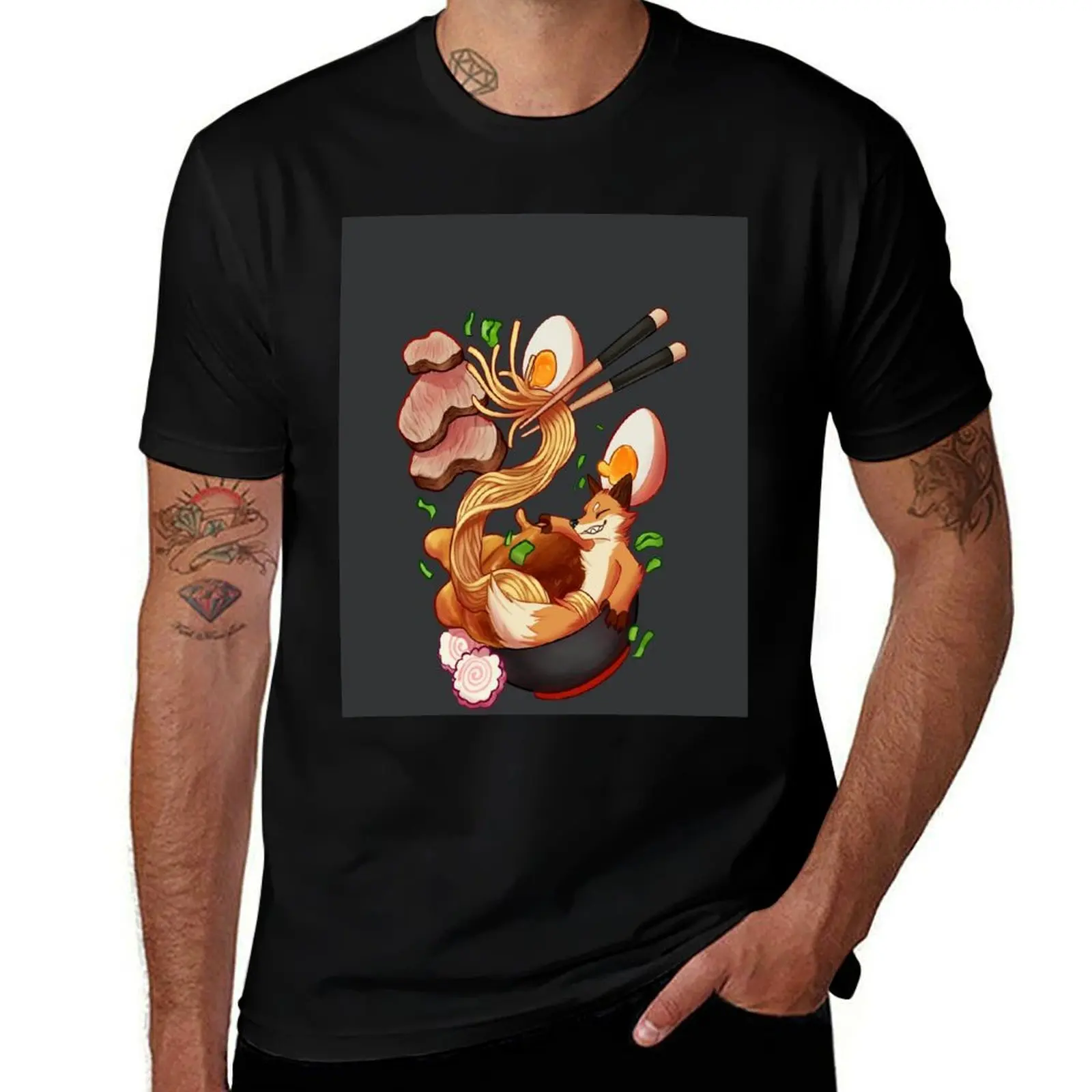 Ramen Fox T-Shirt Work Daily Short Sleeve Top T-Shirt