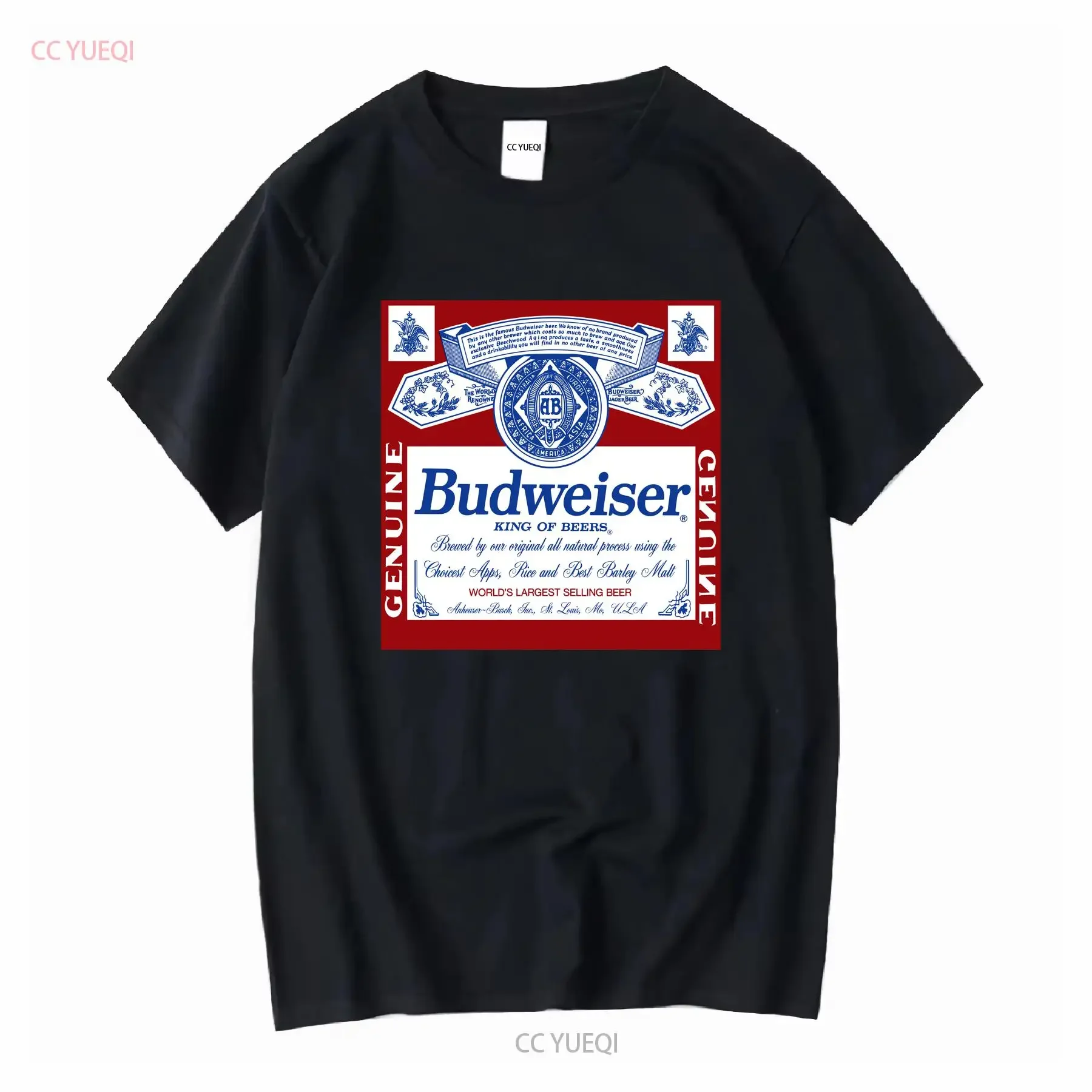 Camiseta Budweiser con licencia oficial, ropa de diseñador lavada vintage, ropa de calle informal Unisex, transpirable, ligeramente estirada