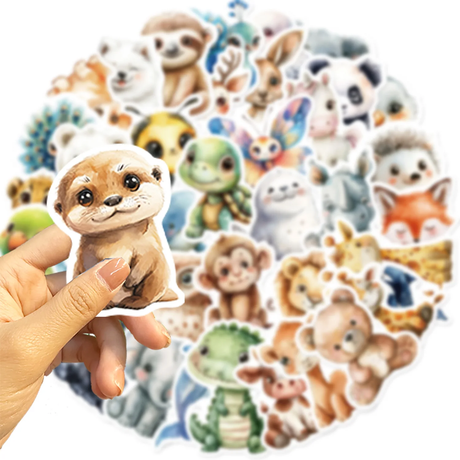 50Pcs Original Watercolor Animal Doodle Stickers - DIY Decor for Guitar/Tablet/Journal - Waterproof & Copyright Safe
