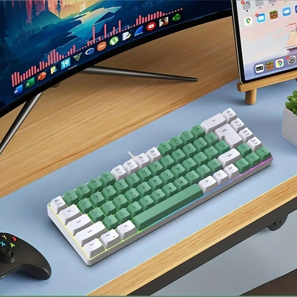 68-Key/61Key RGB Backlit Mechanical Feel Gaming Keyboard - Wired TpcKey With Wire Separation Design, Ergonomic Layout For Office & Gaming, USB-Powered, No Battery Needed, K701 Model, Gaming Keyboard, Office Keyboard, Modern Aesthetic, Durable Construction