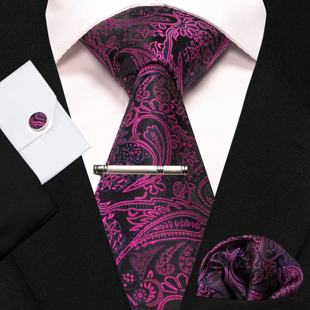 8cm Seidenkrawatten für Herren, grün-schwarze Krawatten, kariert, gestreift, Krawatten-Set mit Einstecktuch, Manschettenknöpfen und Krawattenklammern, für Hochzeit, Business, Party. – Detail 22