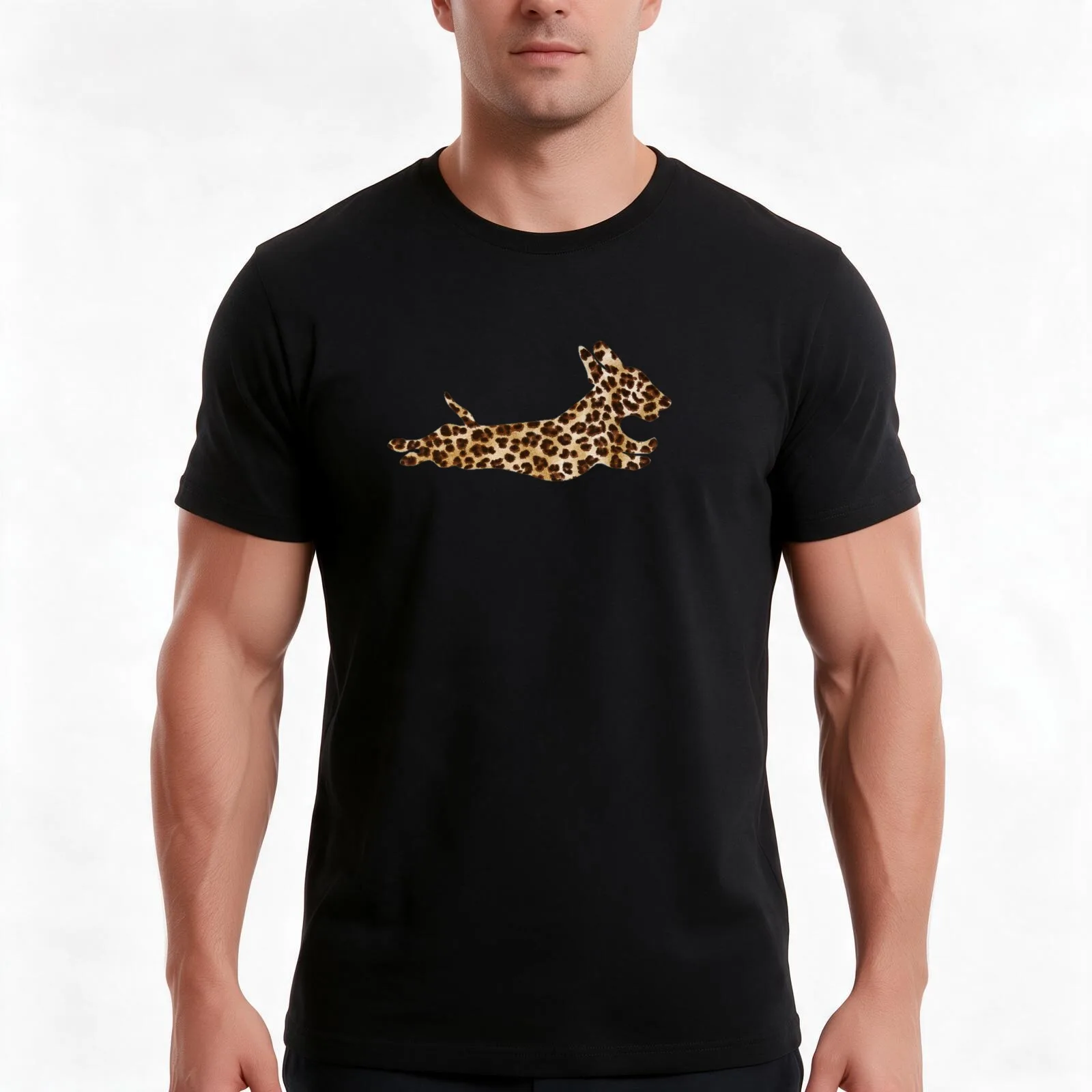 Leopard daschund T-Shirt, Summer Casual Cotton Tee, Oversized Streetwear Tops, Vintage Graphic Print, Loose Fit Short Sleeve