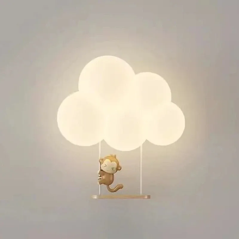 Modern Cartoon Animal Wall Lamp Style White Cloud Sconce Living Room Background Wall Bedroom Bedside Children's Wall Light