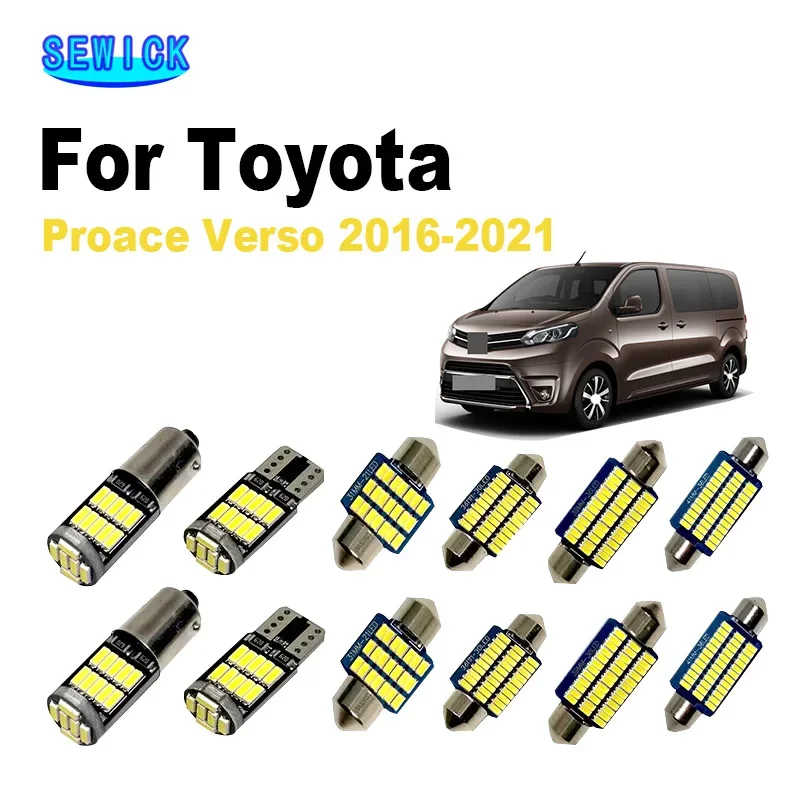 SEWICK 15Pcs Canbus For Toyota Proace Verso 2016 2017 2018 2019 2020 2021 Car Led Bulbs LED Interior Dome Map Trunk Light Kit