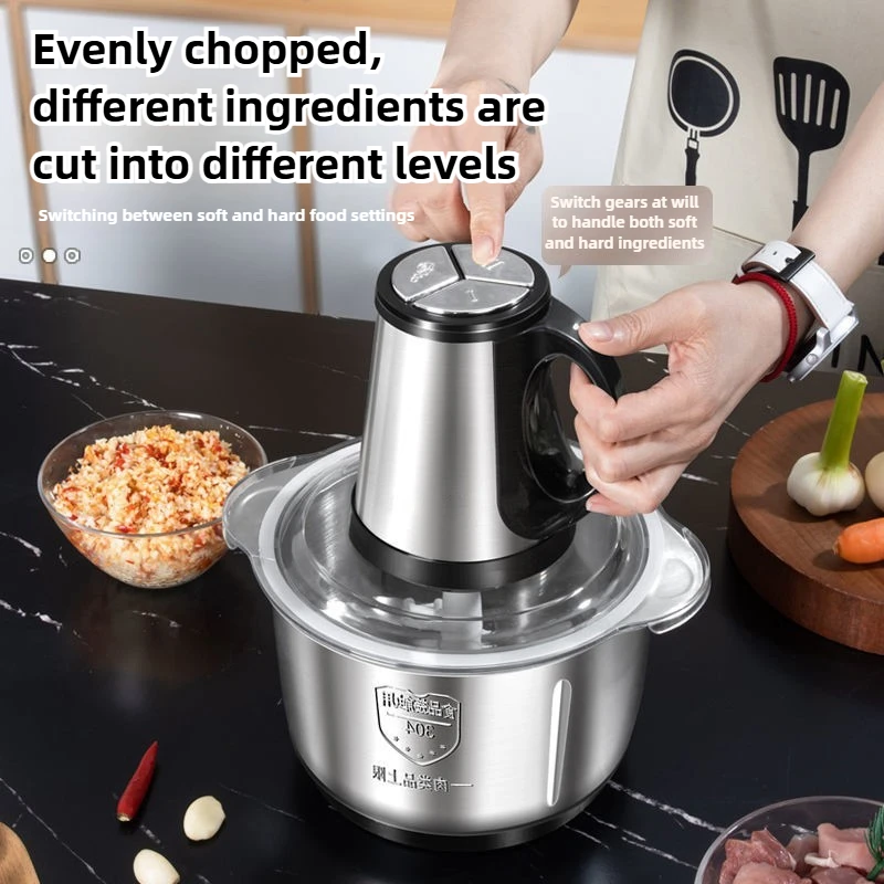 Electric Meat Mincer Grinder Stainless Steel Chopper 5L Food Processor Garlic Mud Maker Blender Large Capacity Kitchen Utensils