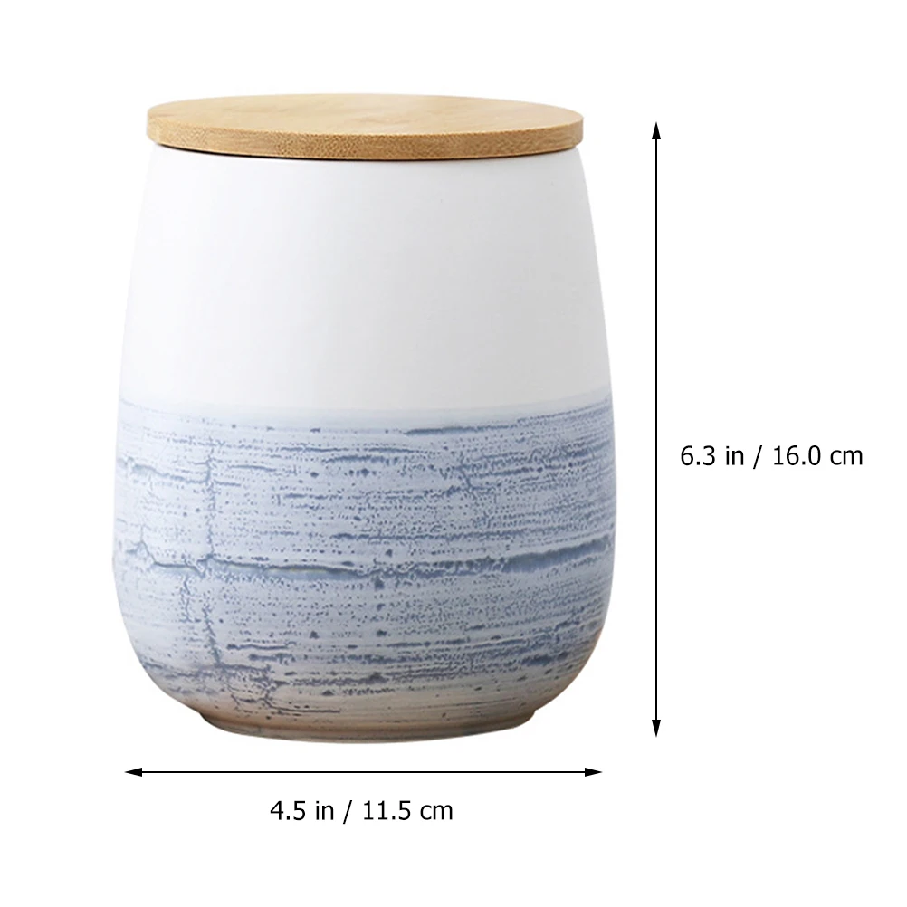 

1Pcs Ceramic Candy Jar Large Size Wooden Cover Kitchen Sealed Container Food Storage Canister Safe Fresh Keeping