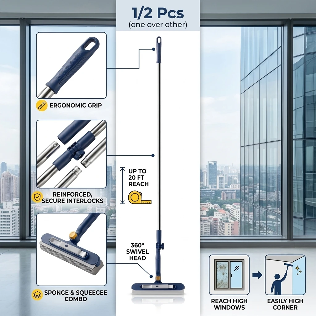 1/2Pcs Glass Cleaning Brush With Squeegee And Small Brush Telescopic Double-Sided Glass Wall And Floor Cleaning Tool