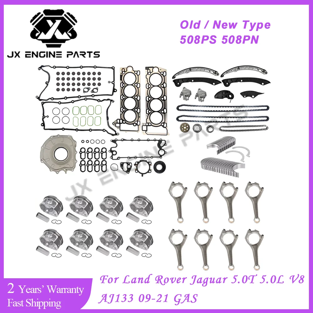 Engine Rebuild Timing Chain Kit Piston Gasket ConRod Bearing Set For Jaguar Land Rover Discovery 5.0 AJ133 5.0L 5.0T 508PS 508PN