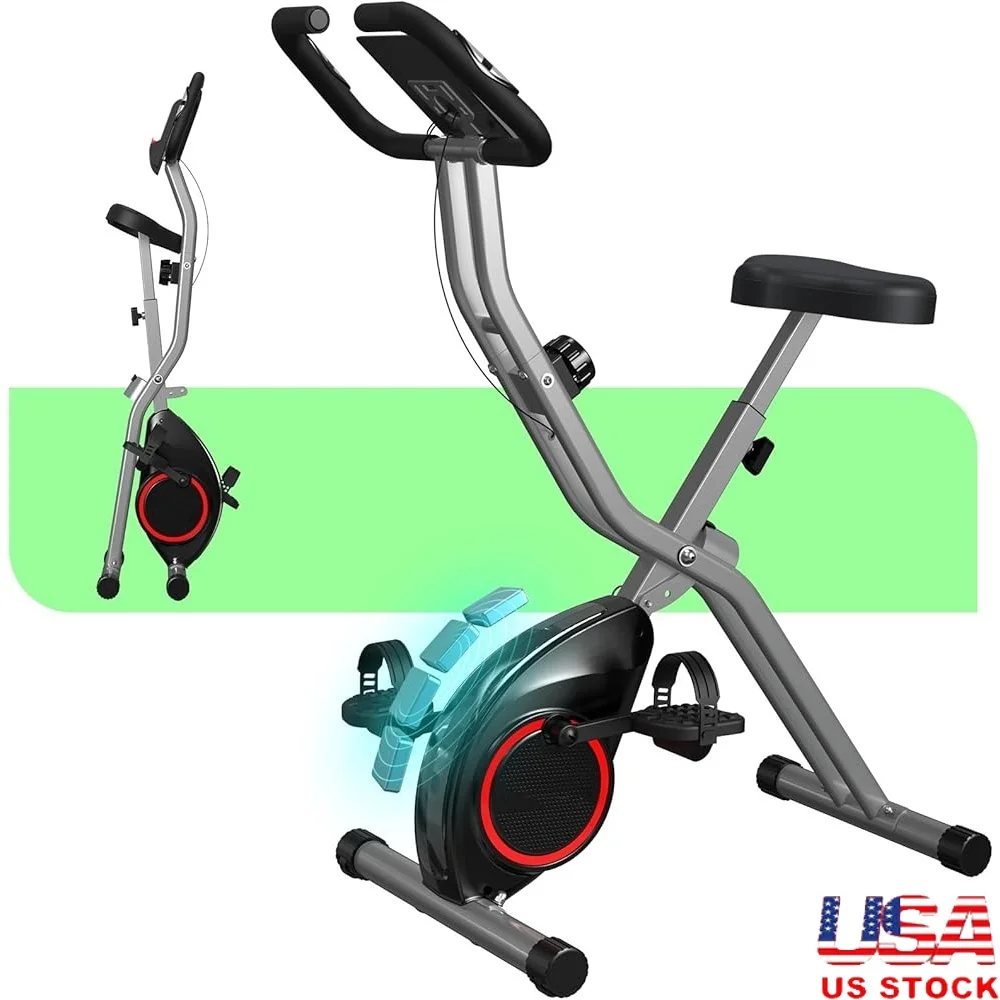 

Foldable Exercise Bike Lightweight 33LB Stationary Cycling Bike with 16 Levels Magnetic Resistance Indoor Fitness Equipment Home