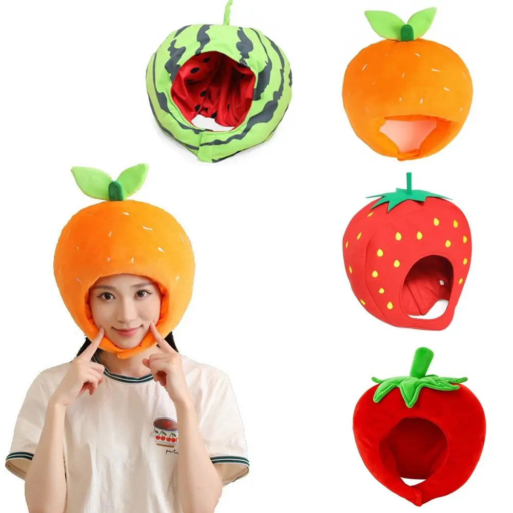 

Funny Cartoon Design Fruit Hat Adjustable Soft Watermelon Hat Strawberry Hat Unisex