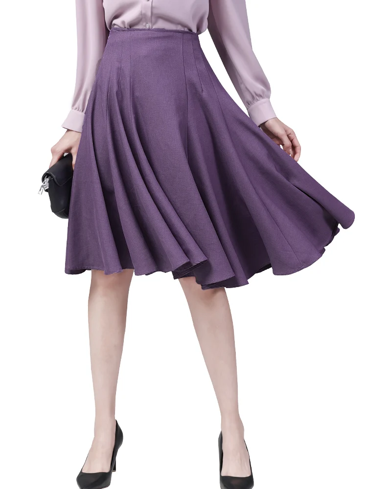 Saia midi plissada de cintura alta feminina linha A, elegante fluindo na altura do joelho, roxo Fashion, fundo de festa feminino, primavera, verão