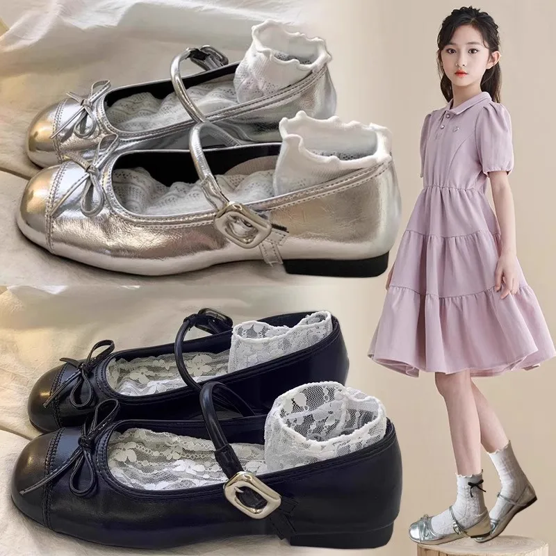 

Кожаные туфли Мэри Джейн для девочек, весенне-осенние новые детские туфли на плоской подошве для свадебной вечеринки, универсальные детские повседневные балетки с бантом