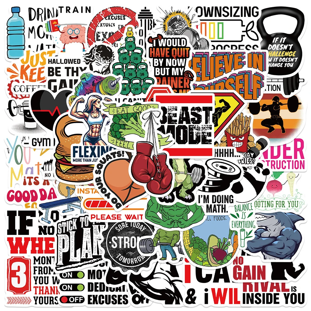 

10/30/50pcs Fitness Inspirational Phrases Stickers Waterproof Graffiti Luggage Motorcycle Laptop Guitar Funny Decoration Sticker