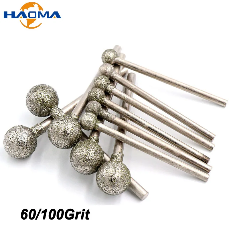 

0.5-12mm Ball Round Diamond Burr Grinding Bit 2.35/3mm Shank Spherical Diamond Polishing Grinding Mounted Points Bit 100/60 Grit