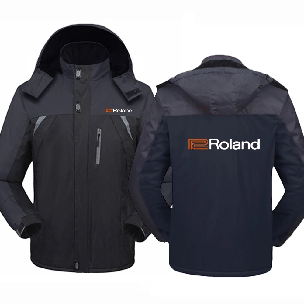 Roland Piano 2024 New Men's Winter Quality Thickened Windbreaker Coats Warm Fleece Patchwork Cold-Proof Printing Harajuku Tops