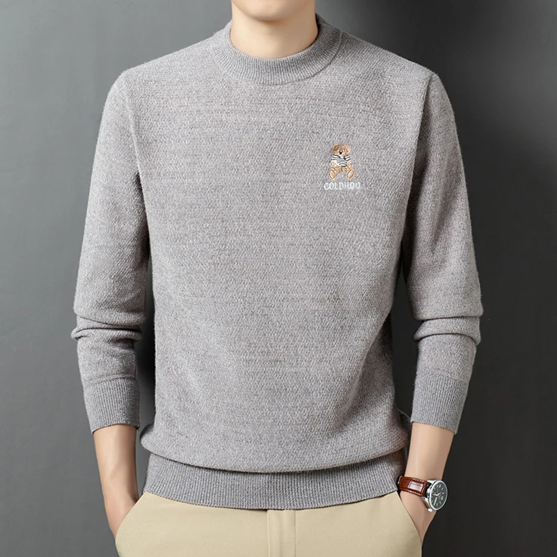 

Новинка 2025, мужской зимний теплый свитер с круглым вырезом, мужской плюшевый толстый шерстяной вязаный базовый свитер