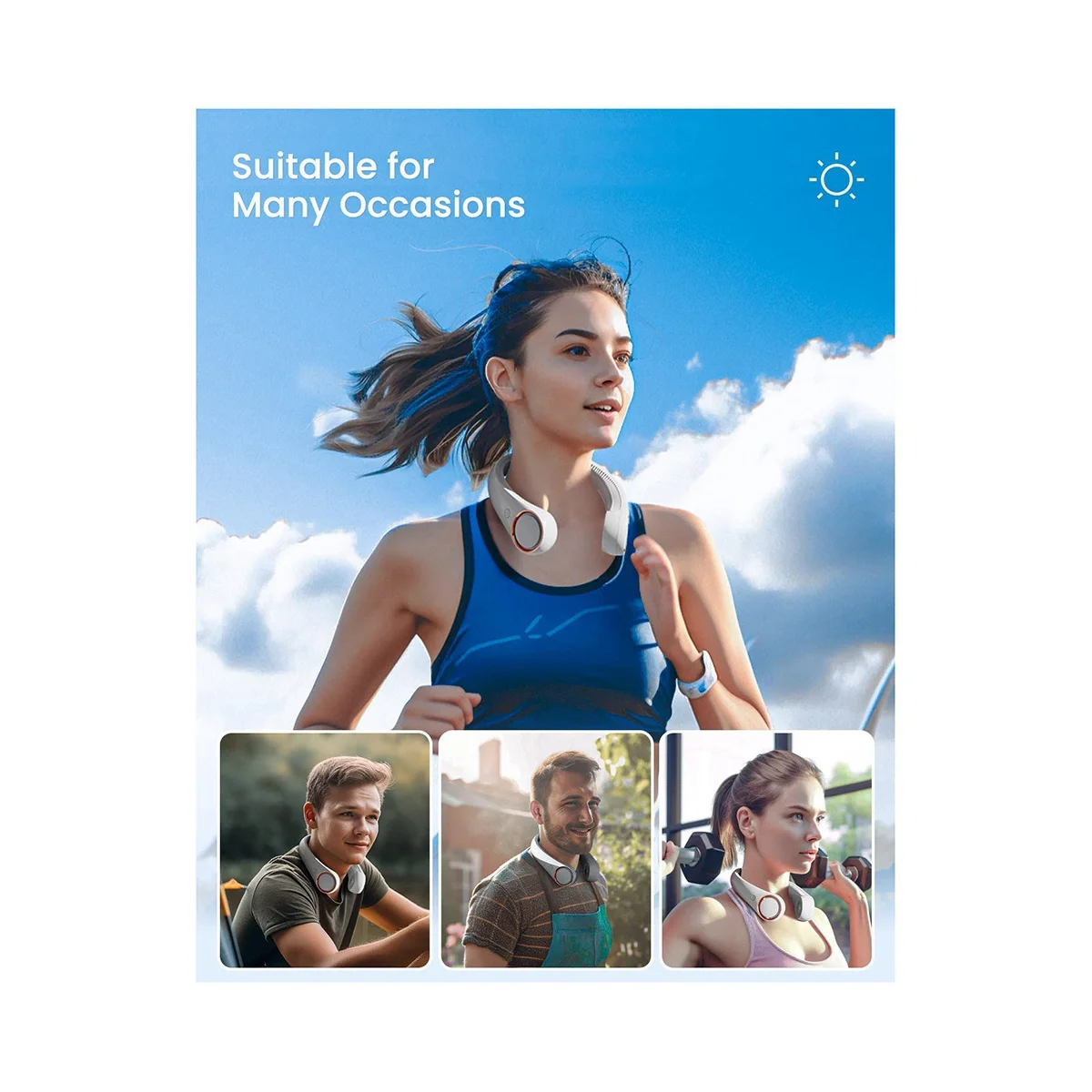 مروحة الرقبة المحمولة مروحة الرقبة المحمولة، قابلة للشحن حر اليدين الخالية من الشفرة المحمولة الصغيرة