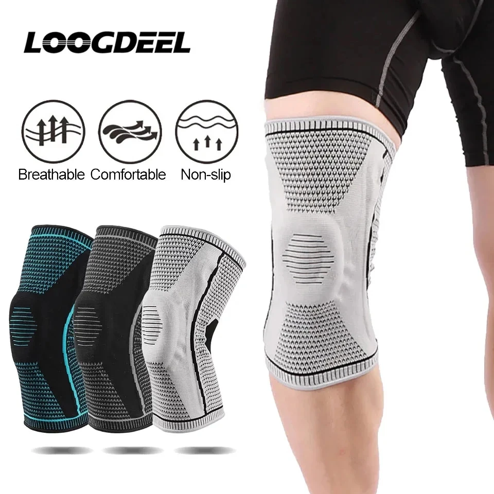 LOOGDEEL Silicon Padded Basketball Knee Pads Elastic Patella Brace Kneepad Support Running Volleyball Fitness Gear Protector Men