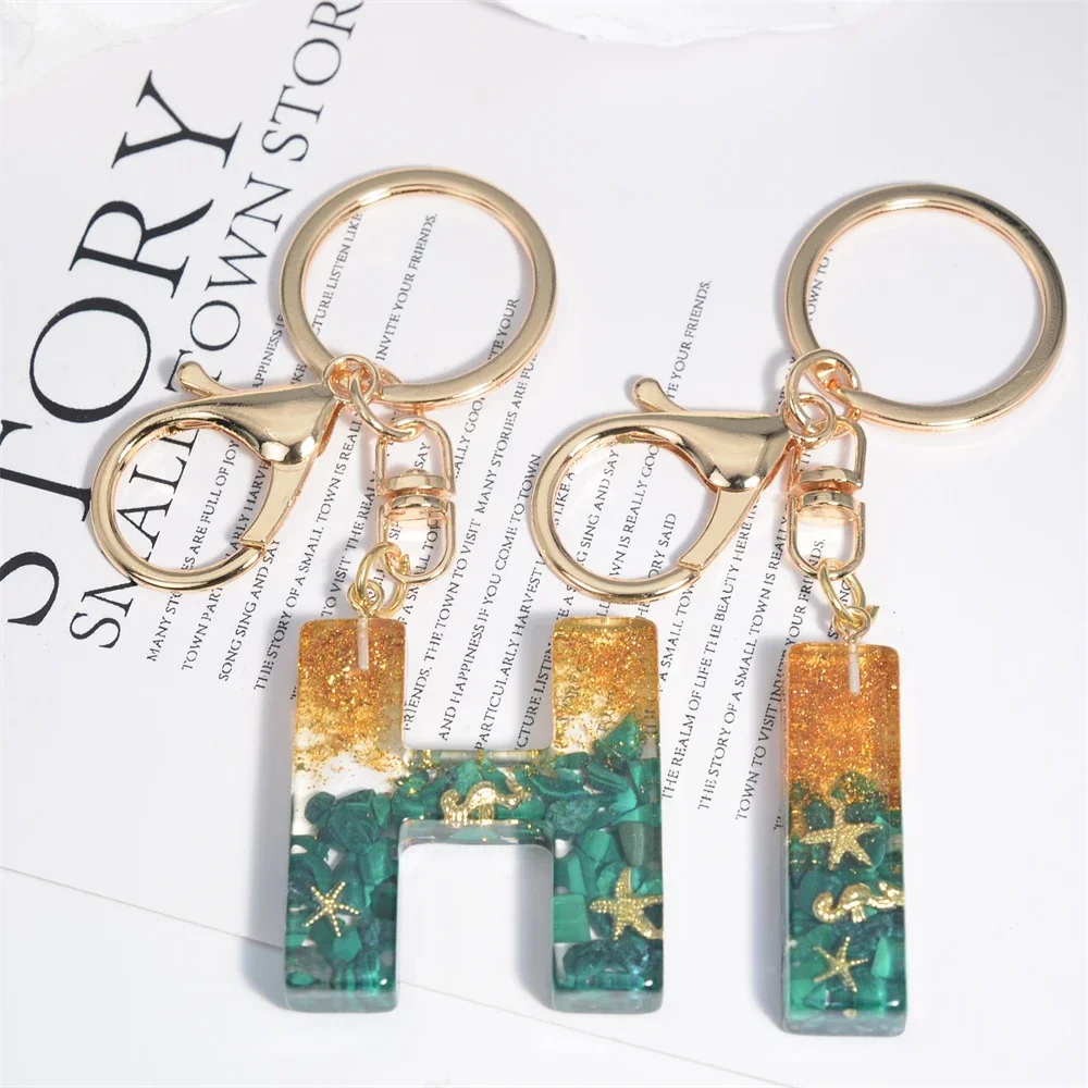 

26 Initials Keychain Crystal Drop Glue Malachite Letter Keyring Women Girls Creative Bag Pendant DIY Accessories Birthday Gifts