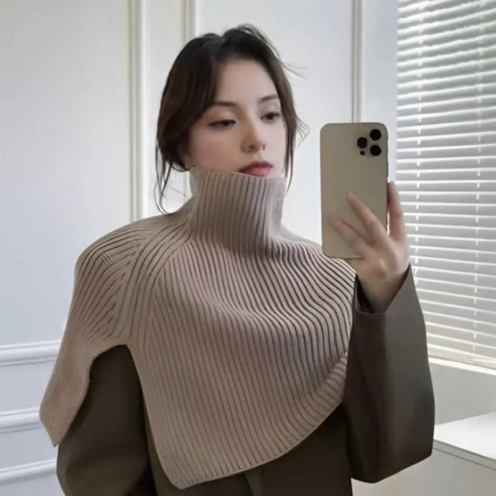 Women Knitting Scarf Women’s High Collar Shawl Scarf Windproof Lightweight Wrap Side Split Warm Fabric Fake Collar for Outdoor