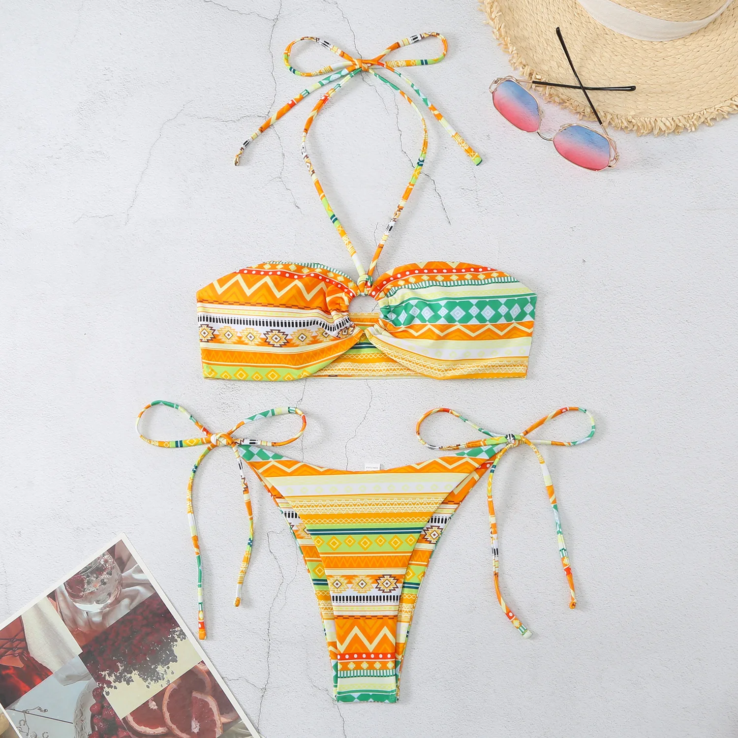 Women's Swimwear Printed Plunge Separate Bikini Girls Swimsuit for Summer Beach