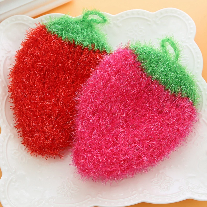 Strawberry Wipe Dishwashing Towel Acrylic Polyester Silk Rag Cleaning Cloth Household Kitchen Cleaning Cloth Cleaning Tools