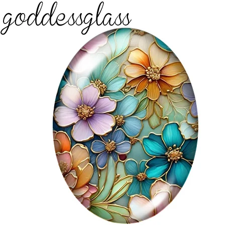Beauty Fashion Flowers Colorful 10pcs 13x18mm/18x25mm/30x40mm Oval photo glass cabochon demo flat back Making findings