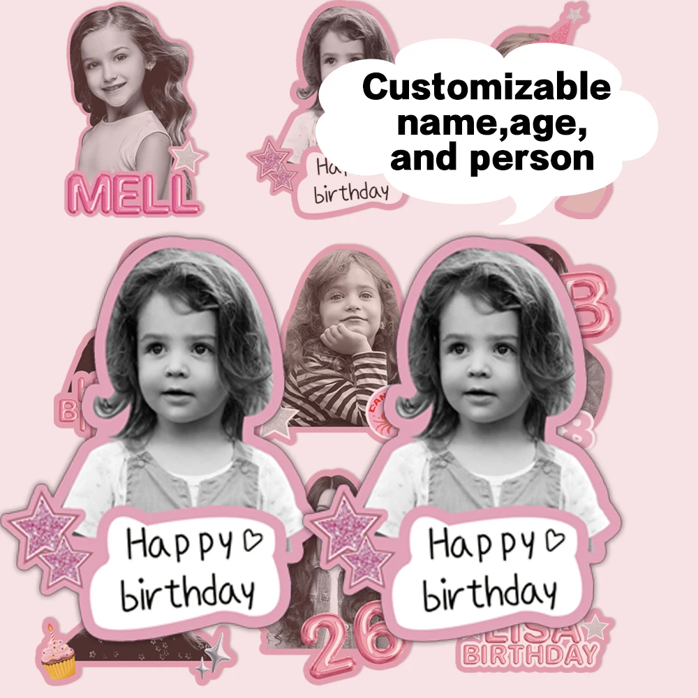 20 Stück personalisierte Retro-Geburtstagsparty-Aufkleber, individuelle Fotoaufkleber, Babyparty-Dekorationen, Geburtstagsgeschenk