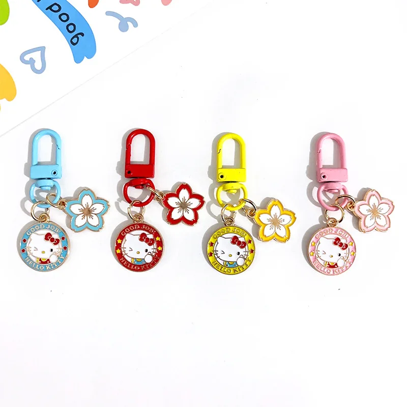 5PCS Sanrio KT Cartoon Metal Round Sign keychain Mobile Phone Chain Anti-Lost Lanyard Pendant Earphone Camera Chain Girls Gift