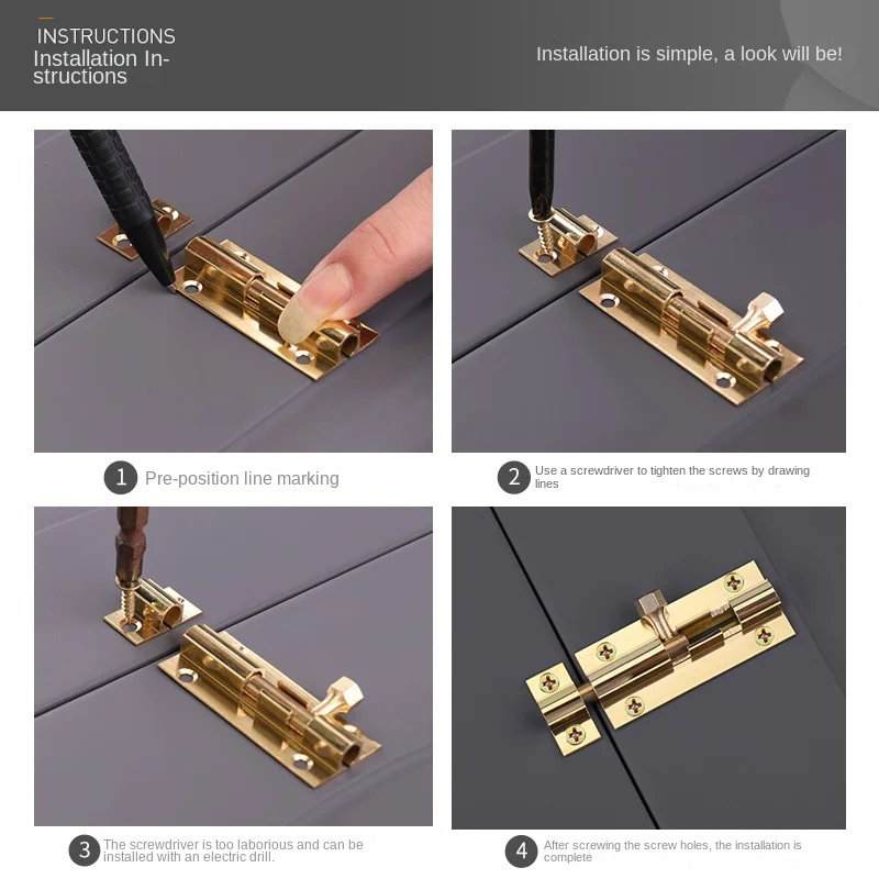1 Pack Door Barrel Bolt Sliding Gate Latch Bolt Safety Copper Door Lock Copper Slide Lock for Door, 1.5/2/3/4 Inch