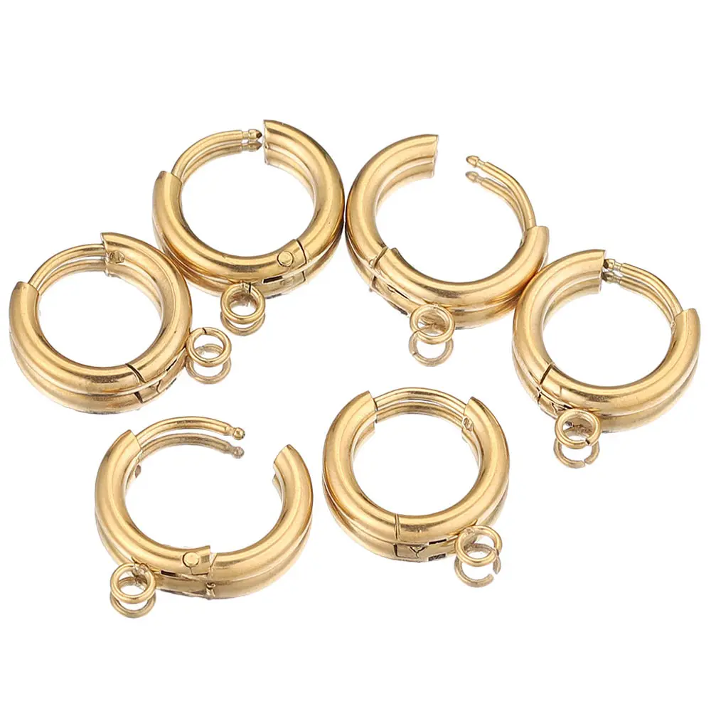 10pcs Stainless Steel Gold Earring Hooks earrings making with Loop Round Ear Post with Open Jump Ring for DIY Jewelry Components