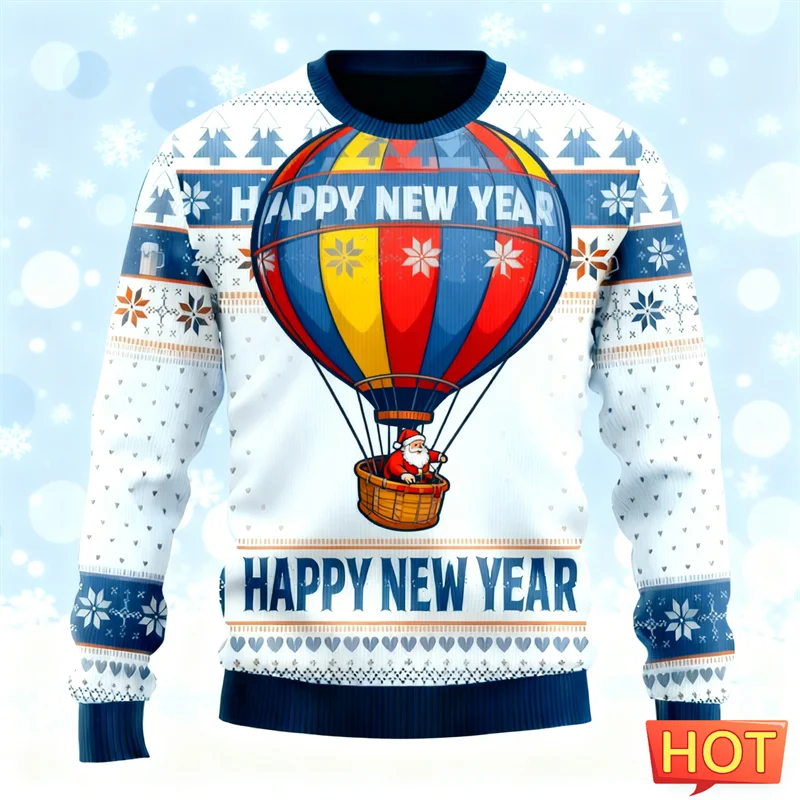 مضحك الكرتون سانتا كلوز القبيح عيد الميلاد سترة موضة رجالي طاقم الرقبة ثلاثية الأبعاد مطبوعة عيد الميلاد بلوزات عادية المتضخم البلوفرات