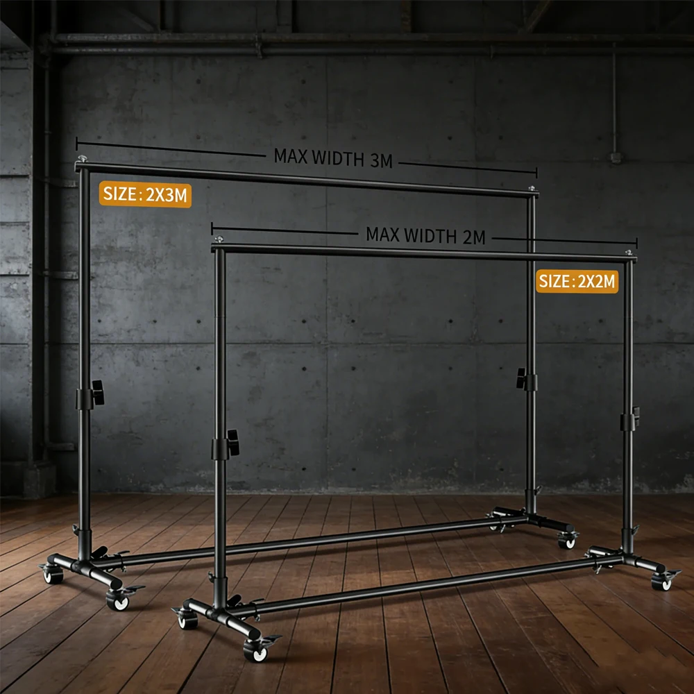 

SH Photography Background Stand 2x2m / 2x3m with 4pcs Wheels And 4pcs Fish Clips Studio Backdrop Frame Support for Photo Shoots
