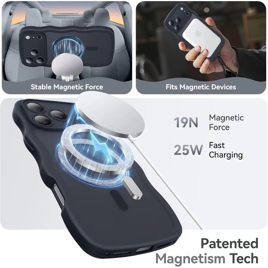 حافظة هاتف لطيفة بإطار مموج غير لامع لهاتف iPhone 17 Pro 6.3 مع حماية كاملة للكاميرا وتوافق MagSafe تتضمن شاشة Pr