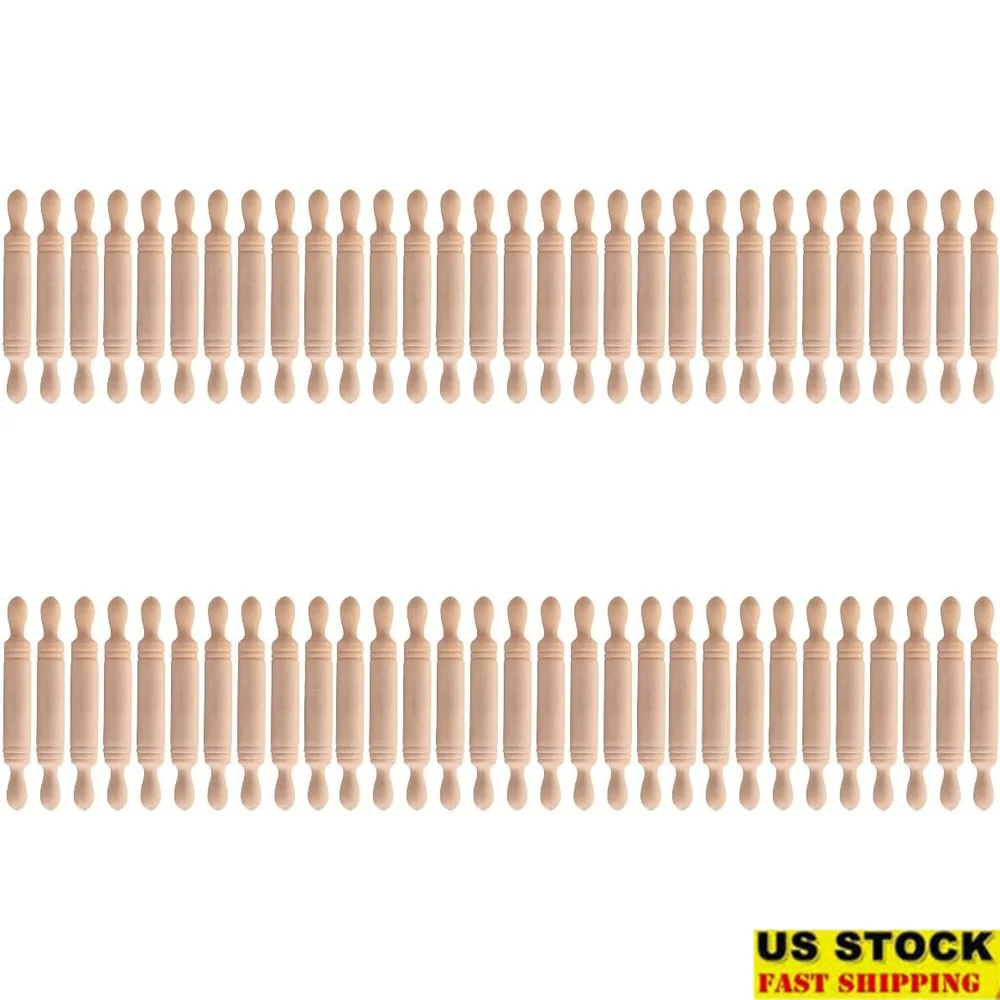 

60PCS Mini Rolling Pins Wooden Crafts Playdough Dollhouse Kitchen Toys Kids Hands-On Activities