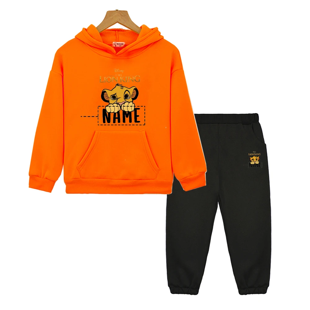 

The Lion King Autumn print hoodie Fleece Sweatshirt 2PCS pullover+Pant Disney boys girls Hooded Spors Sets kids boutique clothes