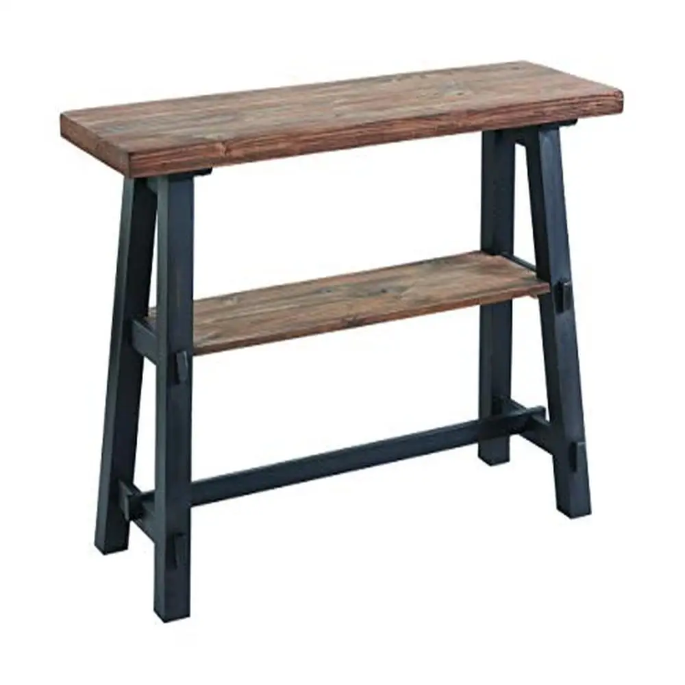 Solid Wood Sofa/TV Console Table with Shelf Rustic Industrial Style Distressed Black Legs 48