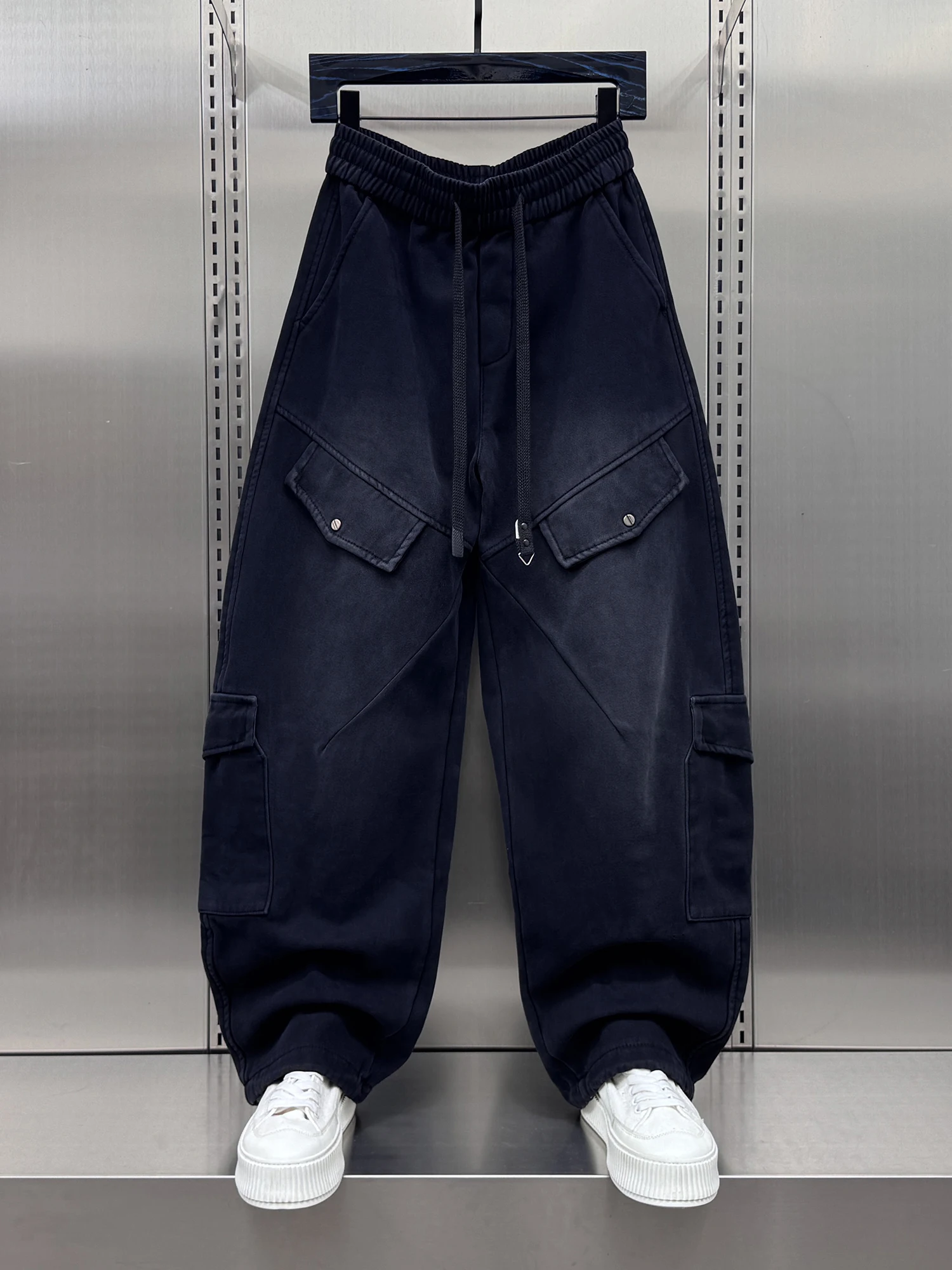 

Модные уличные мужские брюки с прямыми штанинами на подкладке, свободные повседневные зимние модные свободные брюки для отдыха...