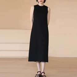 2024 Summer New Casual Women Fashion Solid Color Round Neck Sleeveless All-match Commuting Simplicity Comfortable Loose Dress