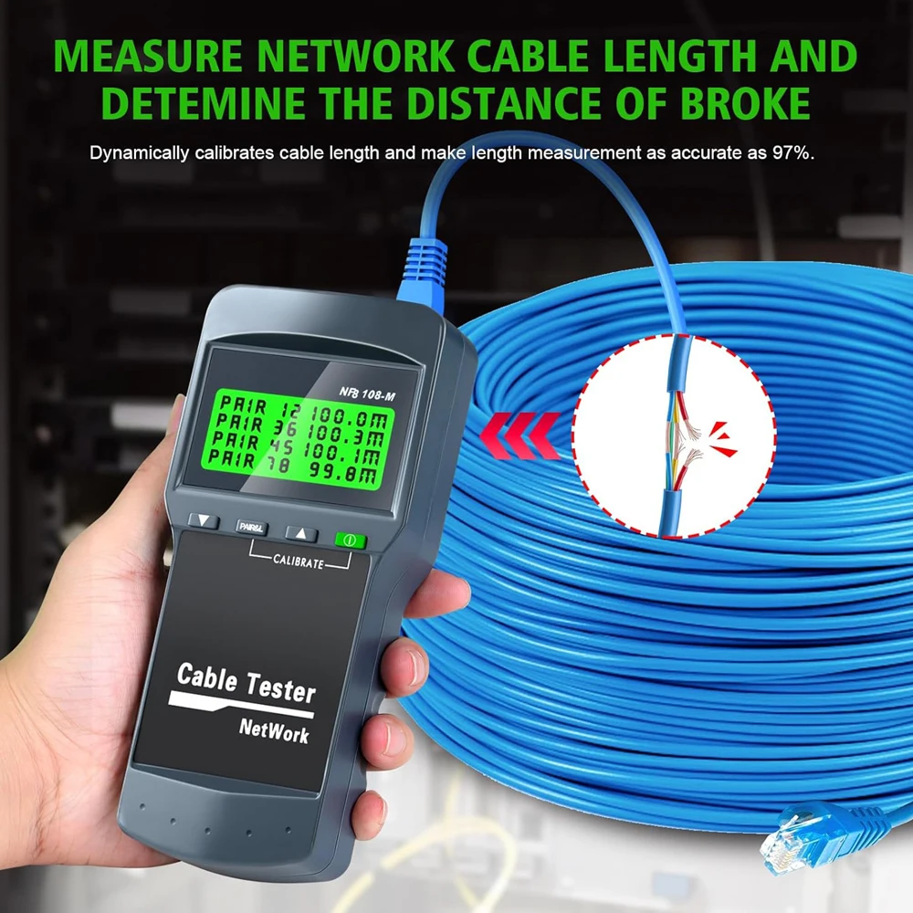 NOYAFA Network Cable Tester Cable Tracker with 8 Remote Measure Length Tester Network Tools for STP/UTP Twin Twisted Cables