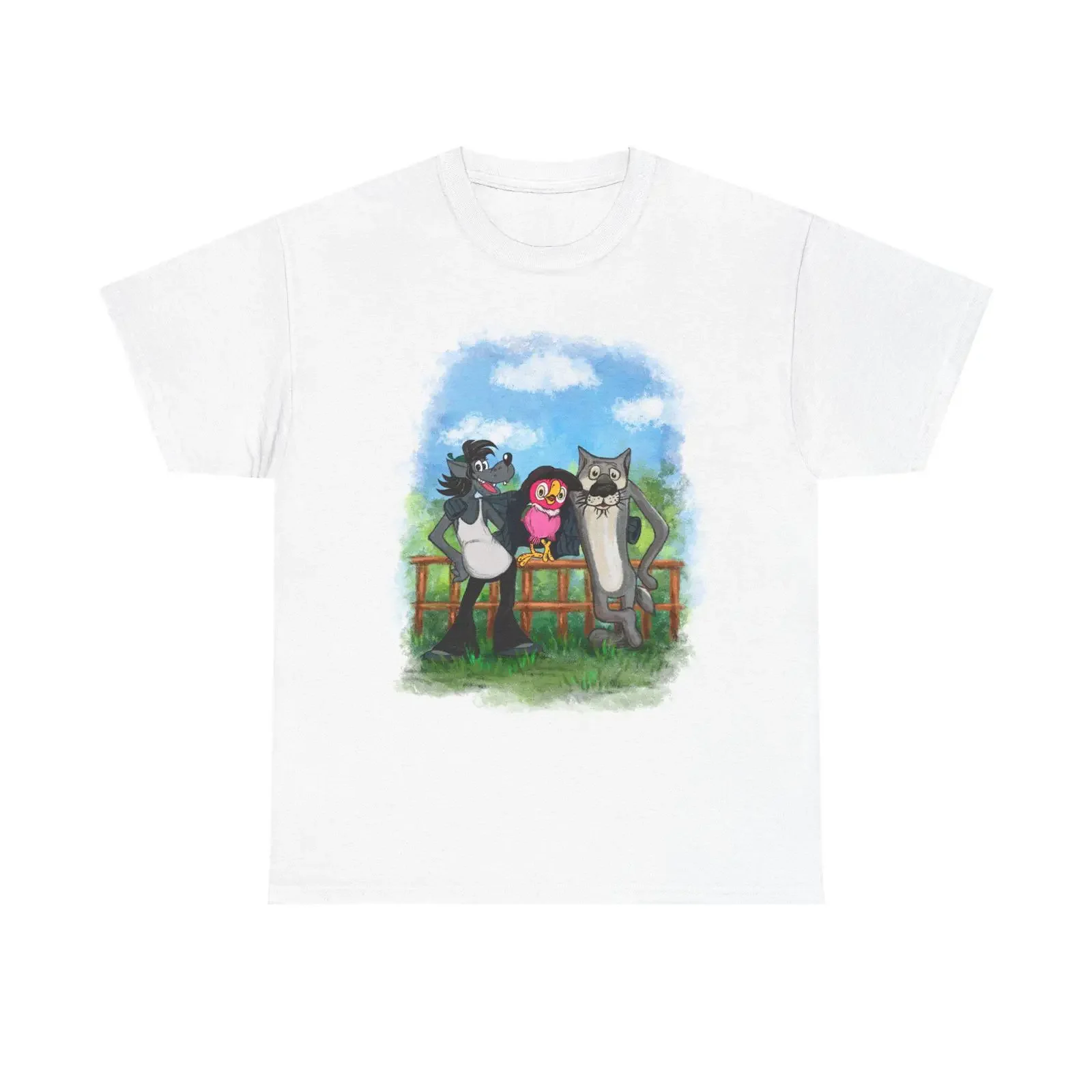 The Tea Village Soviet Cartoon Wolf Hare Parrot Nostalgia vintage Washed Top For Everyday Wear Stylish Unisex Casual streetwear