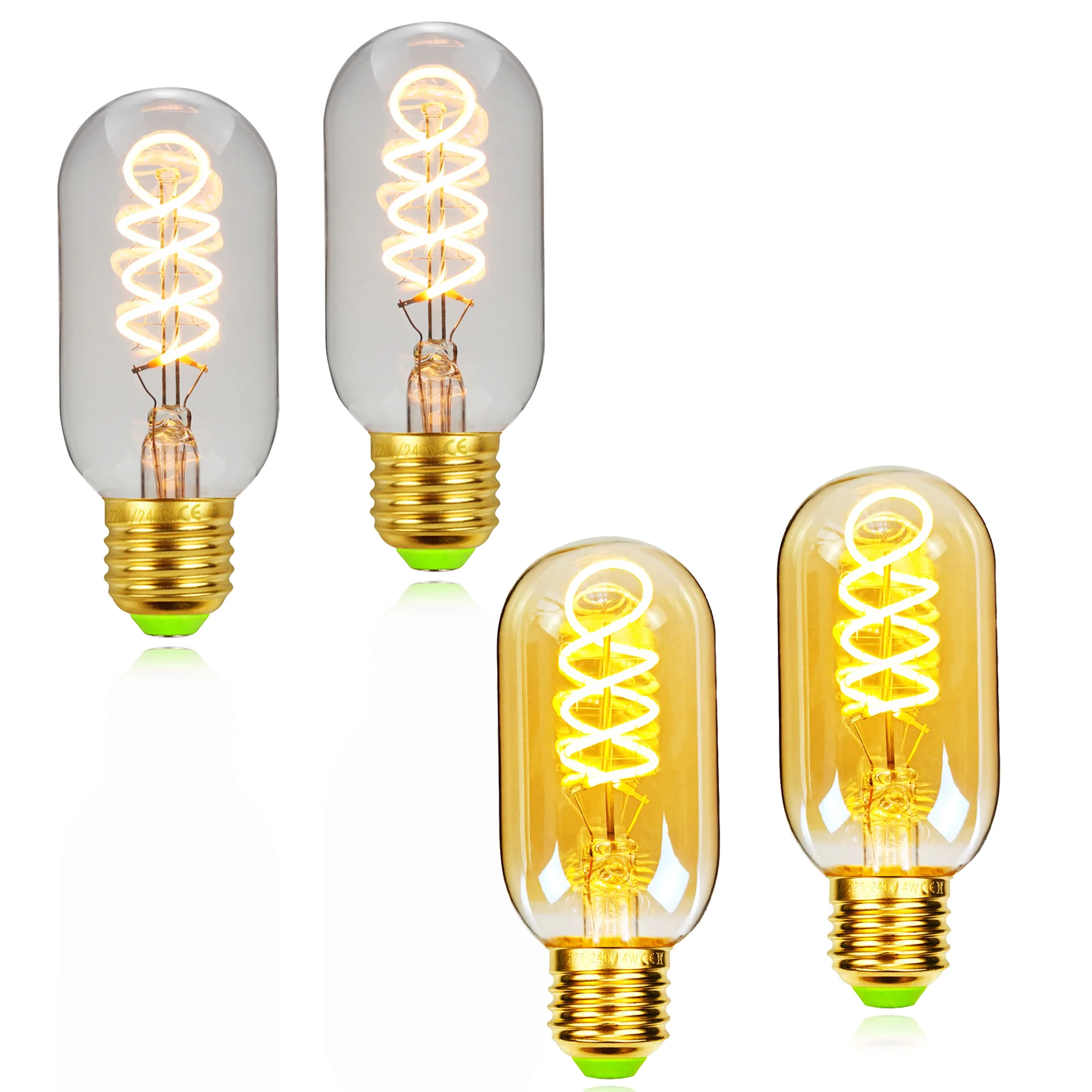 TIANFAN 2-Pack Edison Led Bulb T45 4W Dimmable Tubular Led Filament Bulb Specialty Decorative Light Bulbs 110V 220V